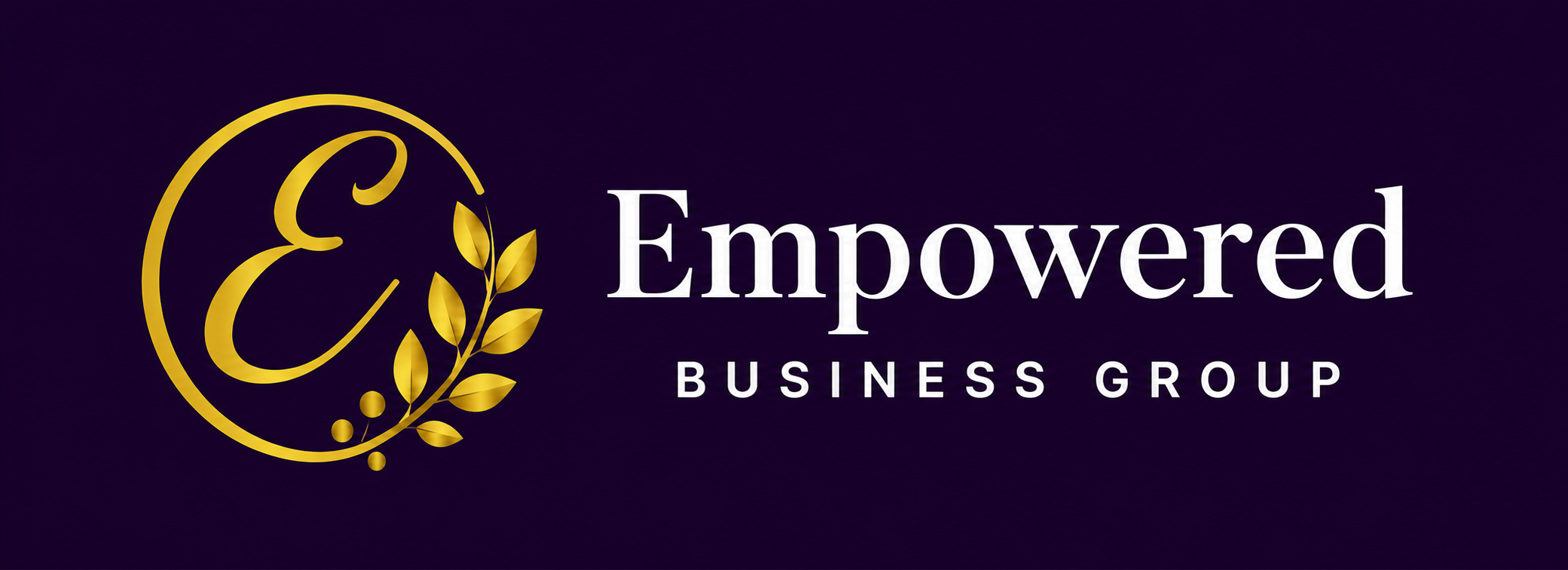 Empowered Business Group — gold monogram E logo on deep purple